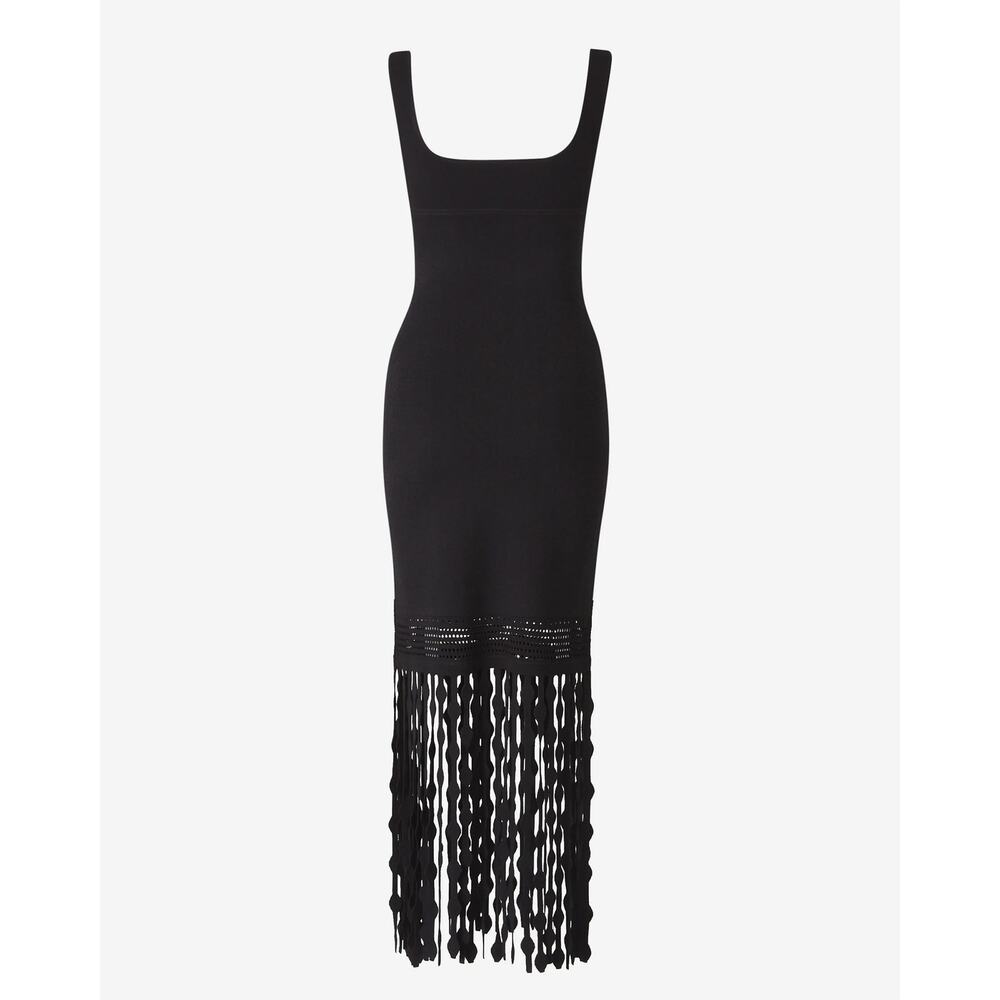 SIMKHAI Signa Lattice Fringe Midi Knit Tank Dress in Black NWOT Size XL - Picture 3 of 14